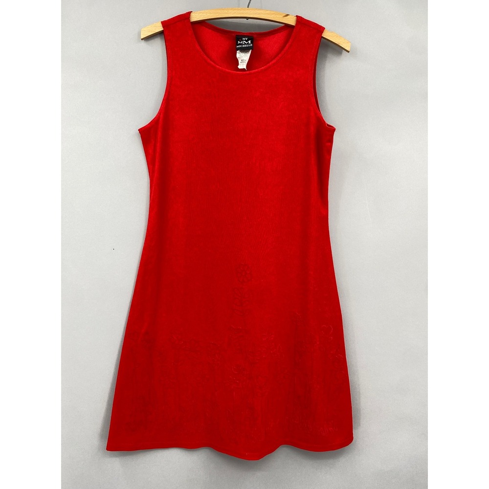 Vtg 90s My Michelle Red Sleeveless Floral Embroidered Mini Dress Womens Medium